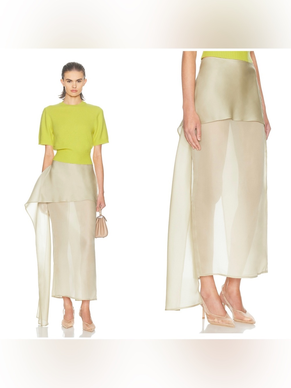 NWT HELSA The Silk Gazar Skirt With Drape in Stone